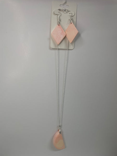 Ceramic Necklace Earring Set-Peach triangle half moon