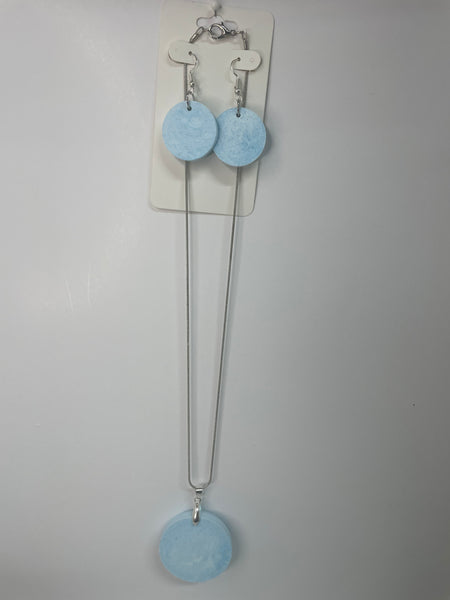 Ceramic Necklace Earring Set-Light blue round