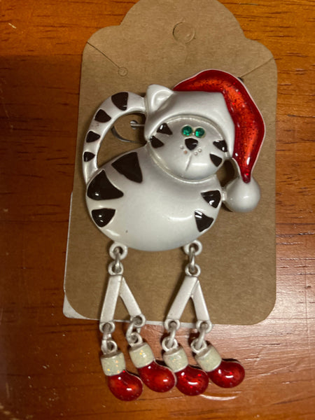 assorted earrings Jean Gardner-silver cat with red hat