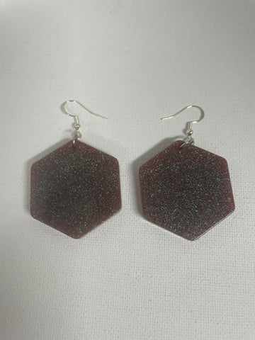 Resin Sparkle Earrings-Gold sparkle maroon