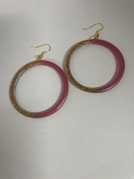 Resin Sparkle Earrings-Gold Sparkle Pink