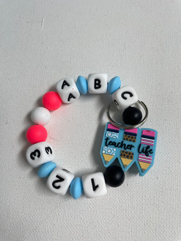 7"ABC123 teacher Key chain Bracelet-teacher life/teal/3pencil