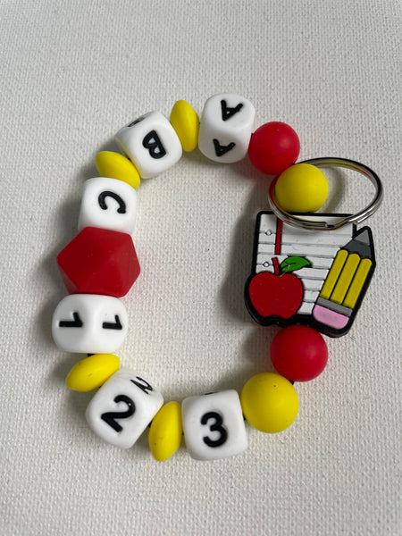 7"ABC123 teacher Key chain Bracelet-white paper/apple/pencil