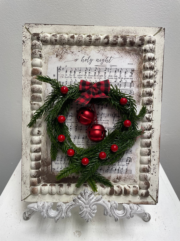 8"x10" Oh Holy Night destressed Wall Art w/Wreath