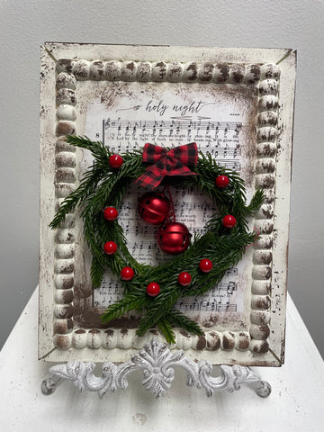 8"x10" Oh Holy Night destressed Wall Art w/Wreath