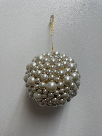Gold Christmas ball Ornament w/faux Pearls