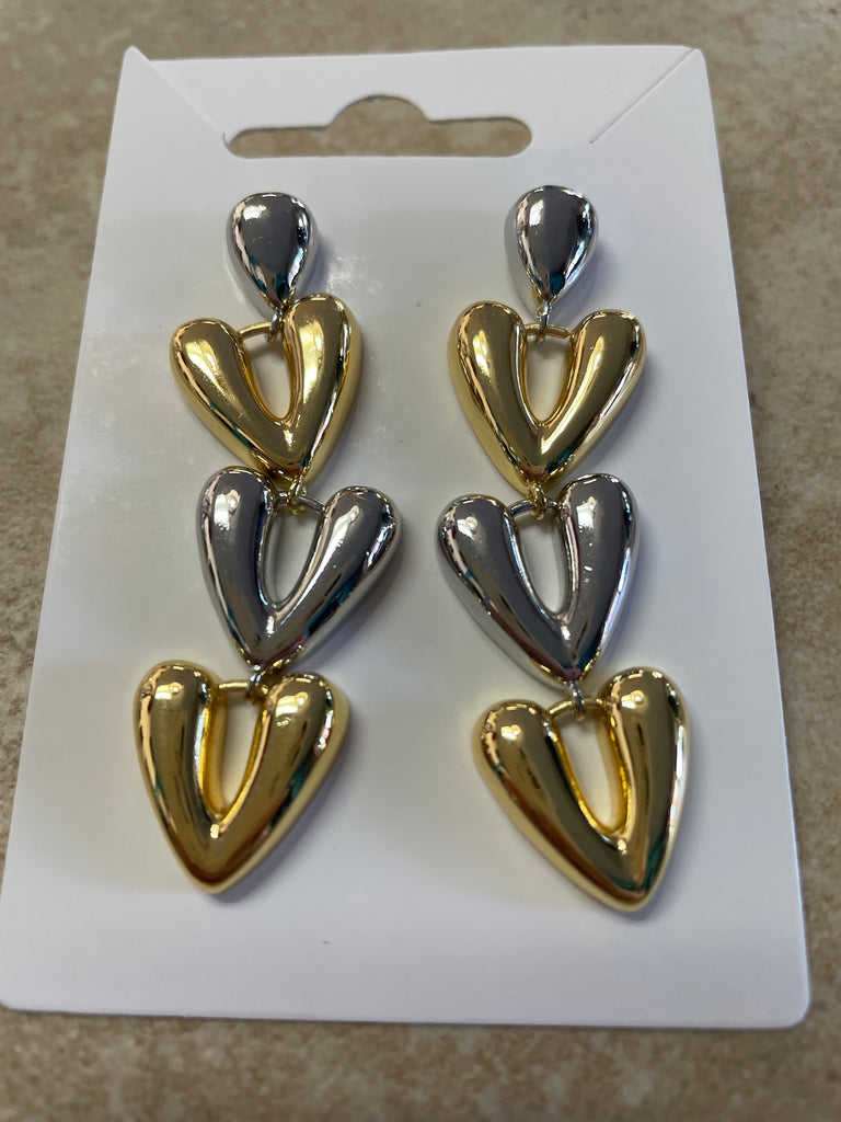 Gold Plated 3-Tier Earrings - Elegant Gold & Silver Statement Jewelry