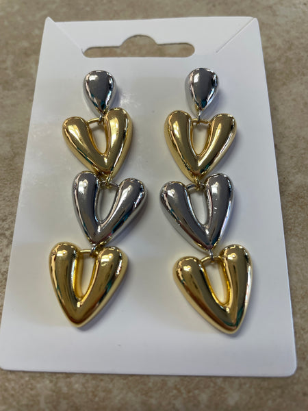 Gold Plated 3-Tier Earrings - Elegant Gold & Silver Statement Jewelry