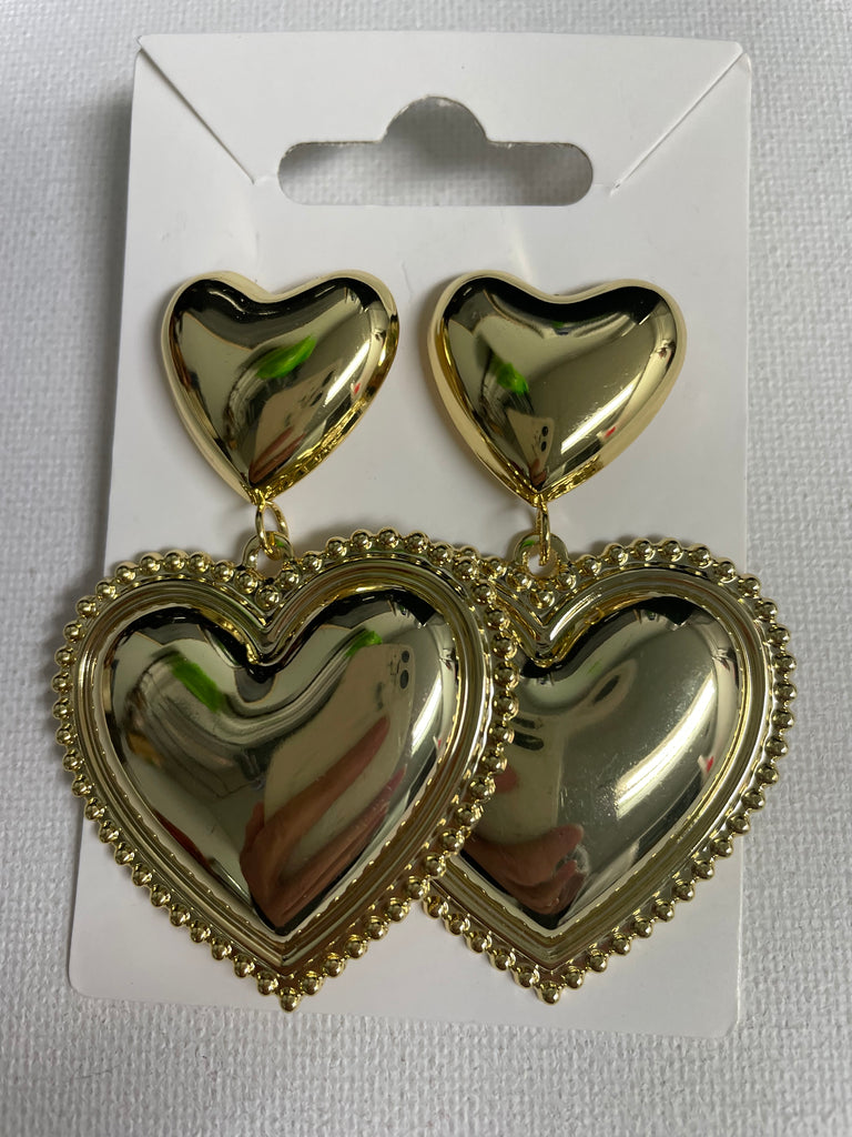 Gold Plated 2 tier dangle gold Heart w/lined dots Amanda Queen