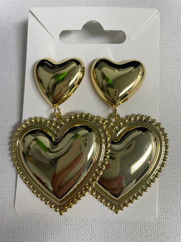 Gold Plated 2 tier dangle gold Heart w/lined dots Amanda Queen