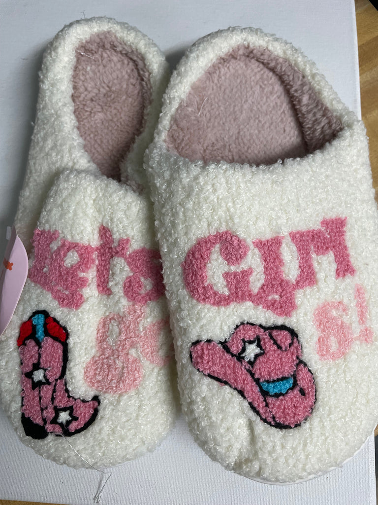 Cozy White (Pink) hat & boot "Let's go Girls" Cowgirl Slippers