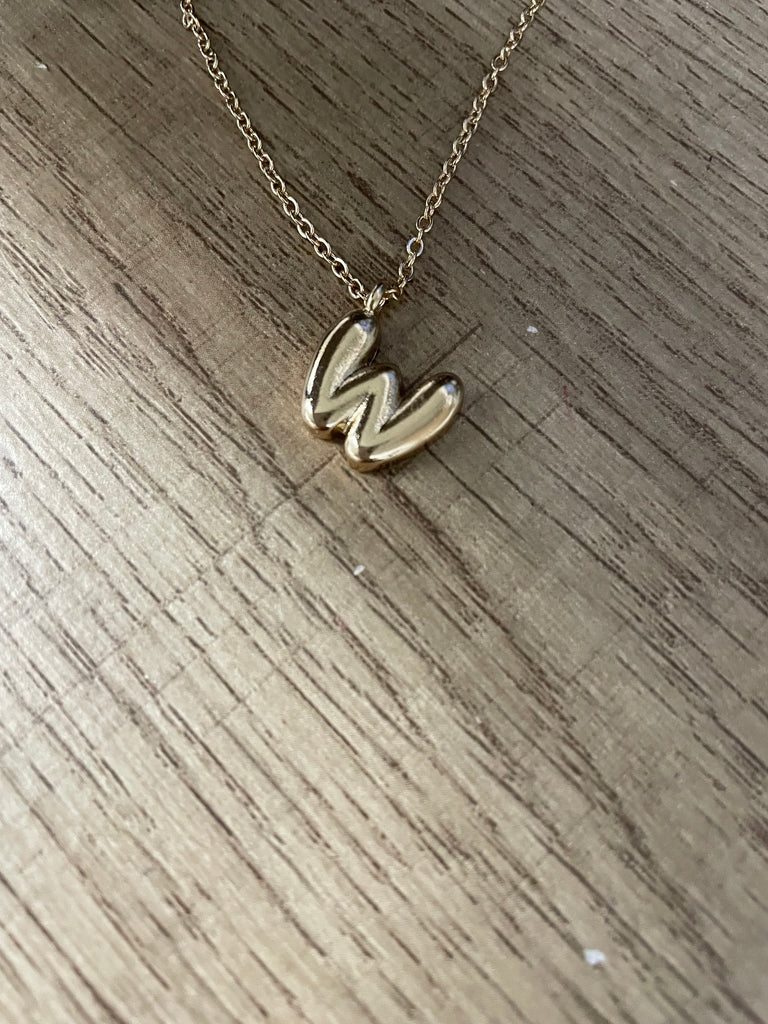 Gold Puffy Initial Necklace