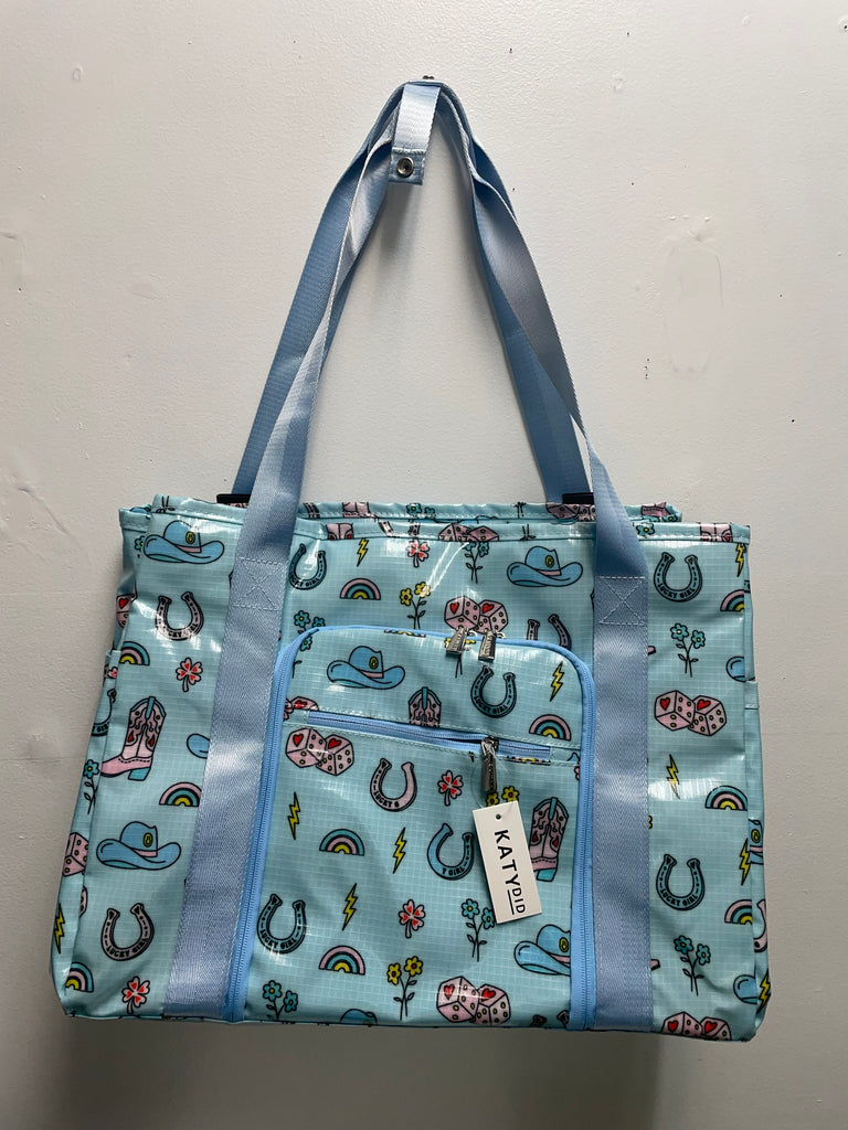 Large Blue Plastic Katy did Cowgirl Bag w/horseshoe/hat design