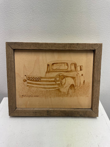 Hand-Made Wood Burned 8"x10" Framed Picture - Rustic Wall Art-truck