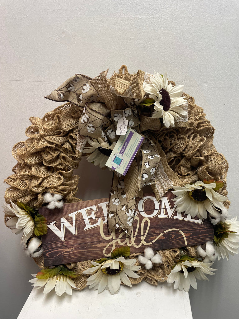 Medium Burlap "Welcome Ya'll" Wreath