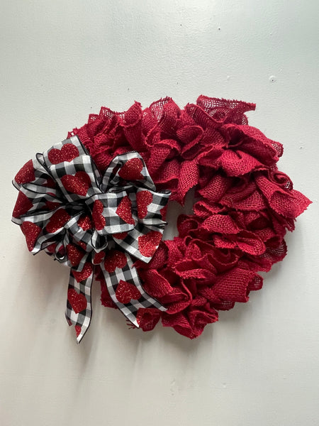 Valentine Wreaths-Red w/black white red hearts bow