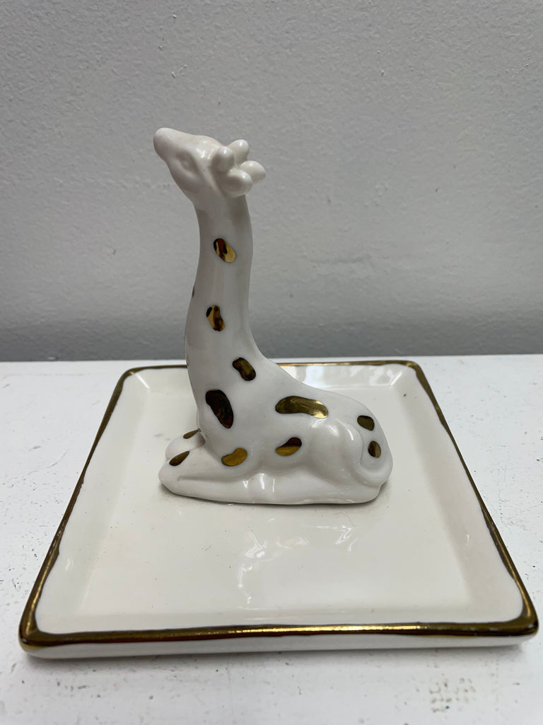 White Ring Holder Plate 5x5 - Giraffe Jewelry Dish | Trinket Tray