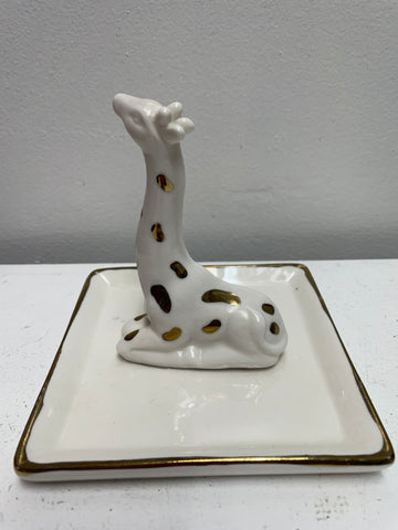 White Ring Holder Plate 5x5 - Giraffe Jewelry Dish | Trinket Tray