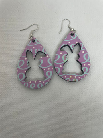 Easter earrings-Pink teal Pring out bunny