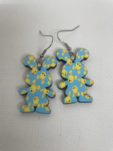 Easter earrings-Blue yellow Bunny 