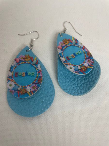 Easter earrings-Double tier blue with Easter