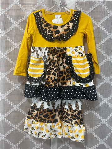 Girls Yellow/Leopard Pant Set