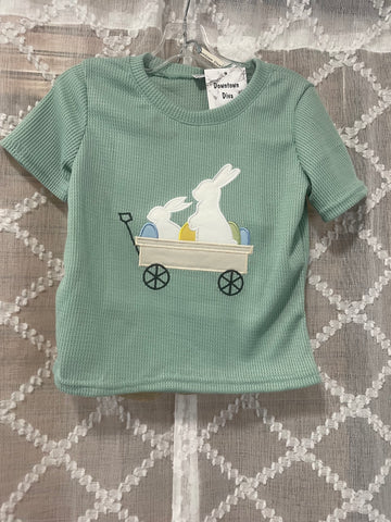 Boys Mint Green Short Set w/Bunnies in wagon