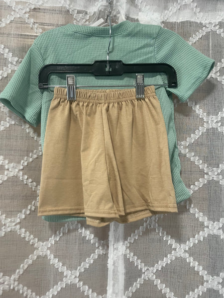 Boys Mint Green Short Set w/Bunnies in wagon