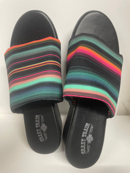 Crazy Train Multi Color Slip On Black Wedge Sandals