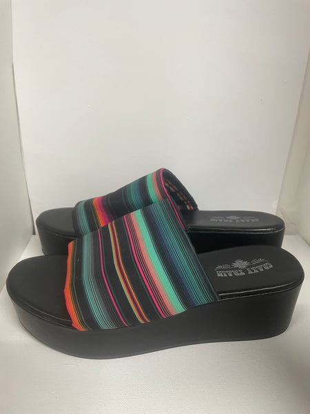 Crazy Train Multi Color Slip On Black Wedge Sandals