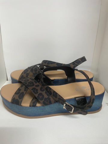 Crazy Train Leopard Slip On Denim Wedge Sandals