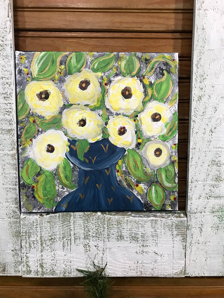 12 x 12  Floral Painted Canvas 