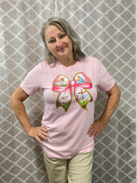 Adult Easter T-Shirts Pink w/Bow