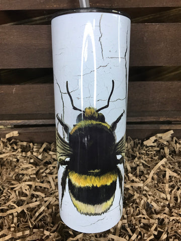 White Marble Tumbler with A Bumble Bee on The Front