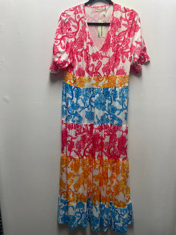 Southern Stitch Large White/pink/yellow/blue floral maxi dress OhhMy! Gifts and Things, LLC