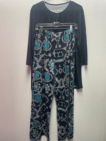 Southern Stitch Large (12-14) Black 3/4 sleeve top w/black/teal paisley Pants OhhMy! Gifts and Things, LLC