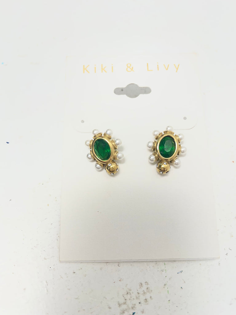 Gold turtle earrings w/green emerald stone Brittany Wilson