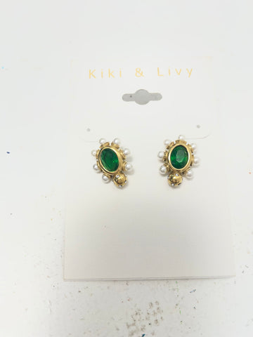 Gold turtle earrings w/green emerald stone Brittany Wilson