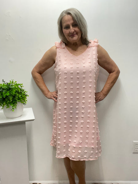 Swiss Dot Dress-Light Pink