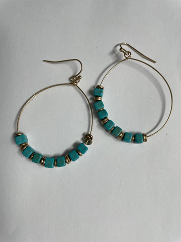 Gold Hoop earrings w/teal blocks Whitney Wilkins