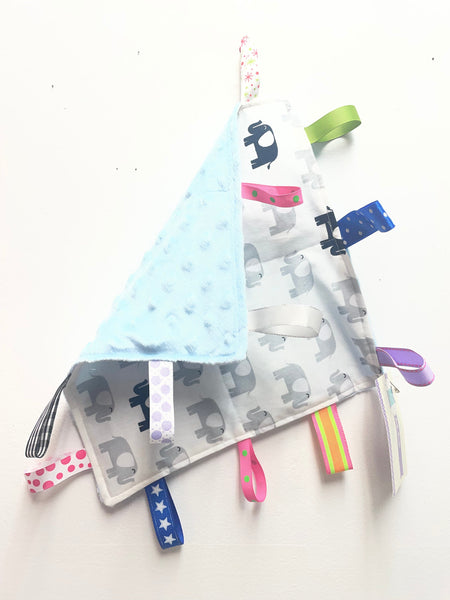 Baby Taggy Blanket 10x10 Handmade Jody Martin