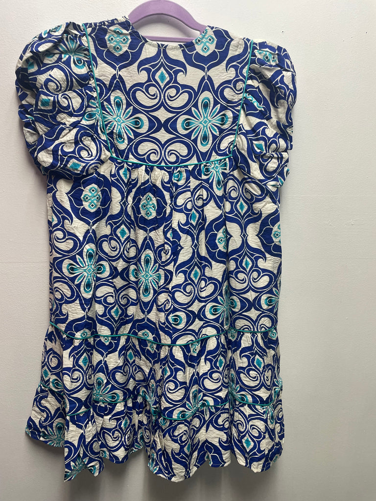 GiGiO Blue/White Floral Dress w/Melon sleeves OhhMy! Gifts and Things, LLC