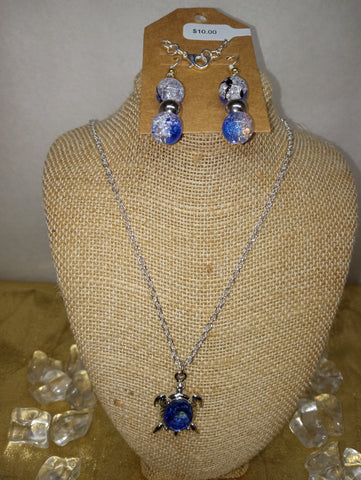 Blue Turtle Necklace/Earring Set