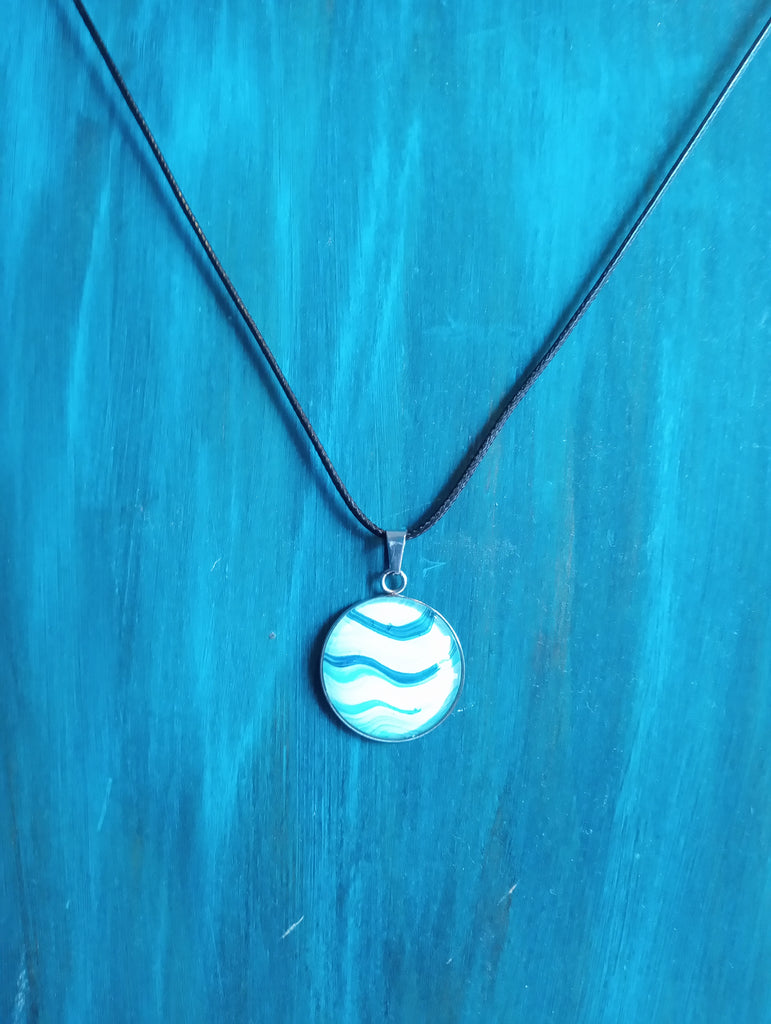 Necklace-Green Blue White Large Round Pendent