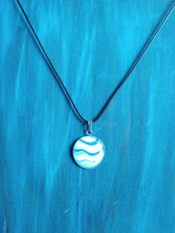 Necklace-Green Blue White Large Round Pendent