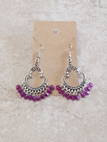 Aztec Style w/Purple Glass Fringe Earrings