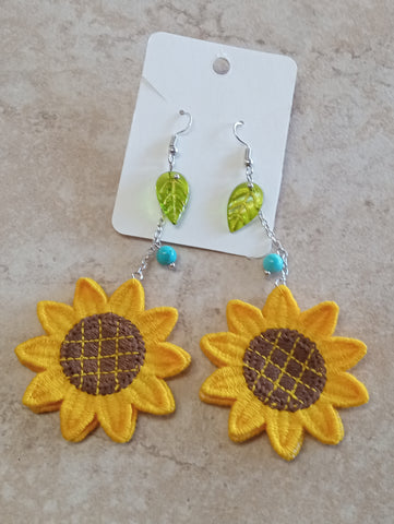 Sunflower Dangle w/Leaves Earrings