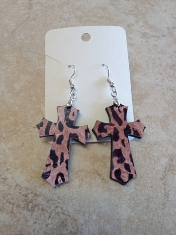 Leopard Acrylic Cross Earrings