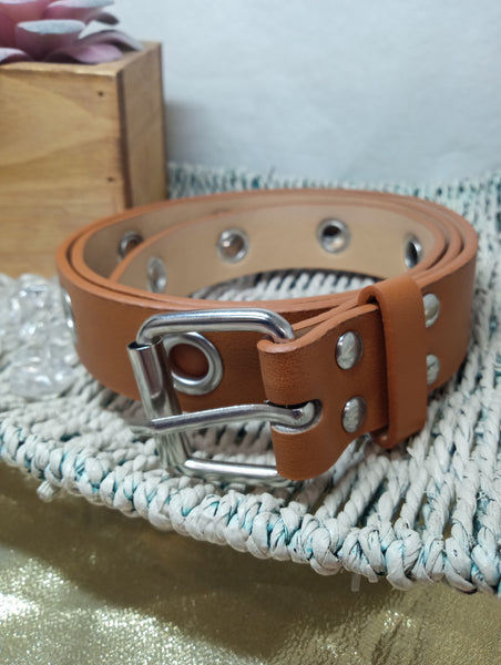 Thin Leather Belts w/Holes-coffee