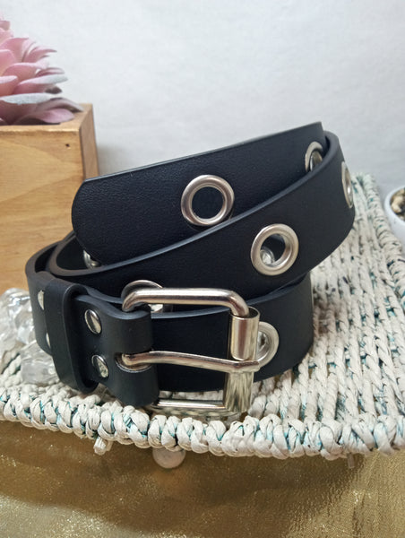 Thin Leather Belts w/Holes-black